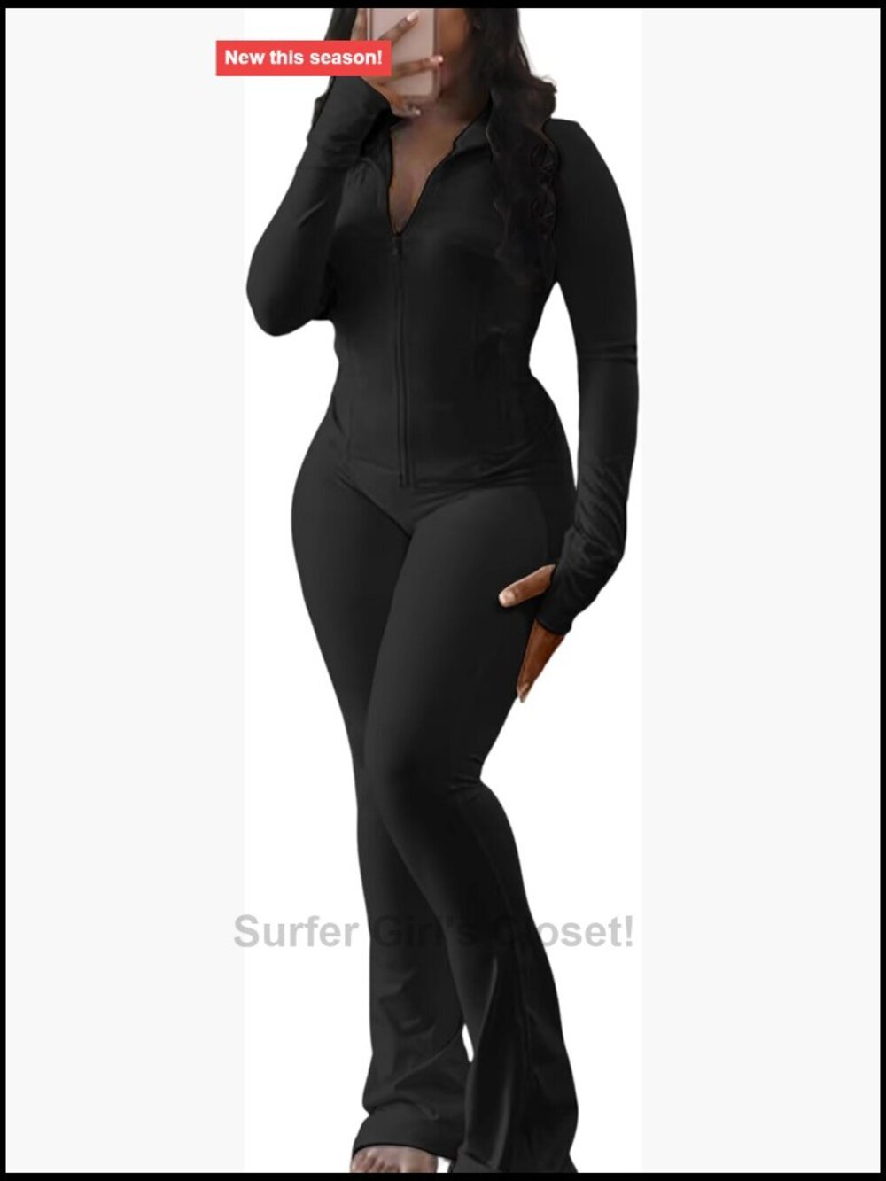 2 Piece Workout Set Zip Up Jacket Flare Legging Pockets Tracksuit